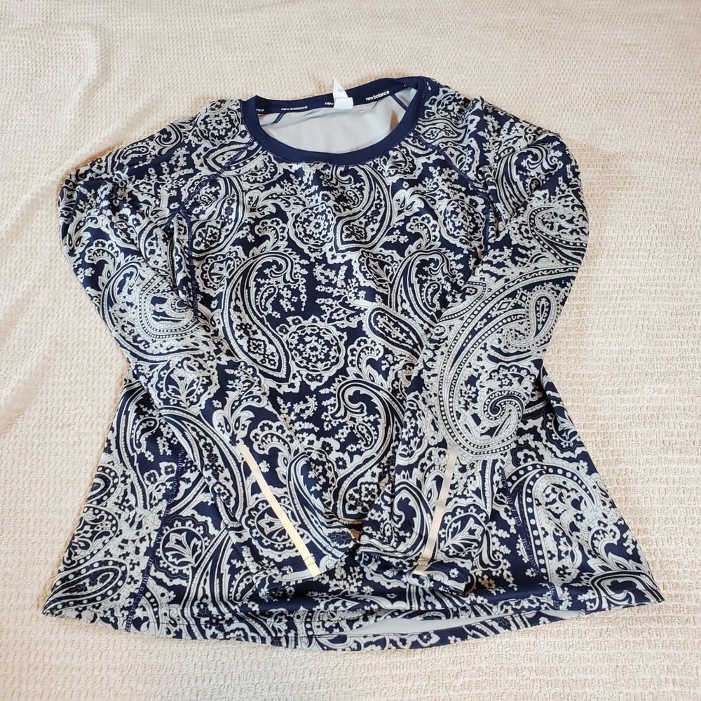 New Balance Womens‎ Navy White Paisley Long Sleeve Running Top Reflective Small